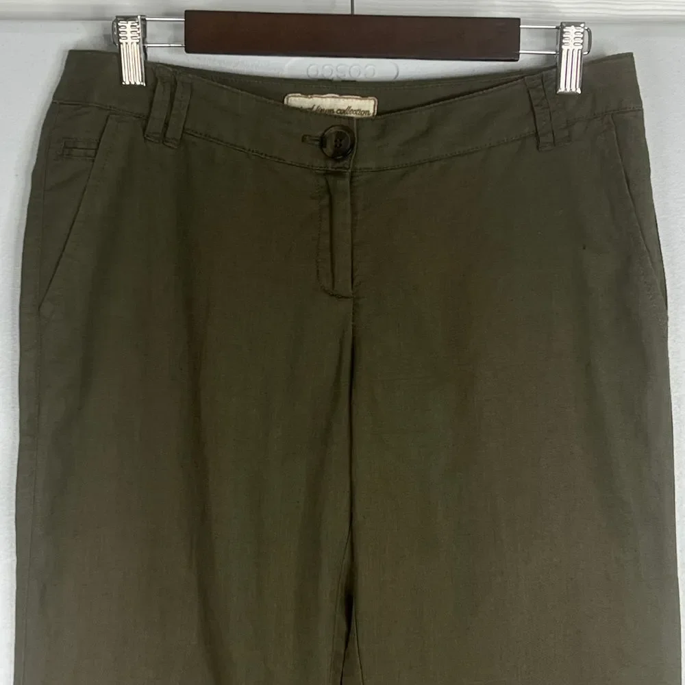 Mango MNG Casual Sportswear Cotton Linen Collection Olive Green‎ Pant Size 6